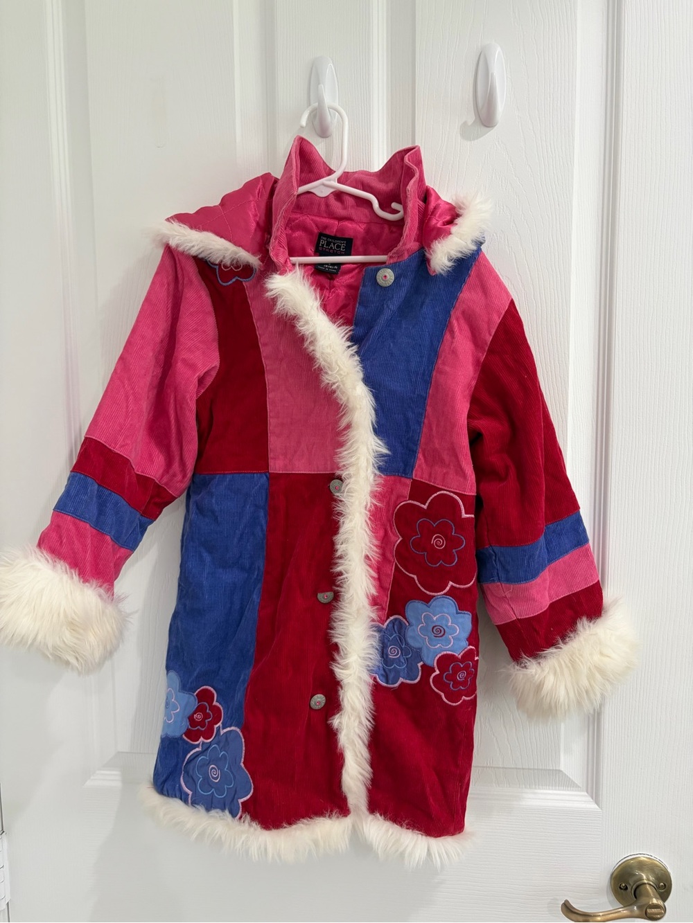 The Children's Place Girls boho y2k Faux-Fur Trim Coat - Pink & Blue